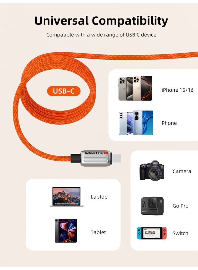 كابل تايم كابل شحن سريع مغناطيسي USB من النوع C بقوة 240 واط من كيبل تايم، بطول 1 متر أو 2 متر، متوافق مع آيفون 15 برو بلس ماكس | برتقالي - Image 3